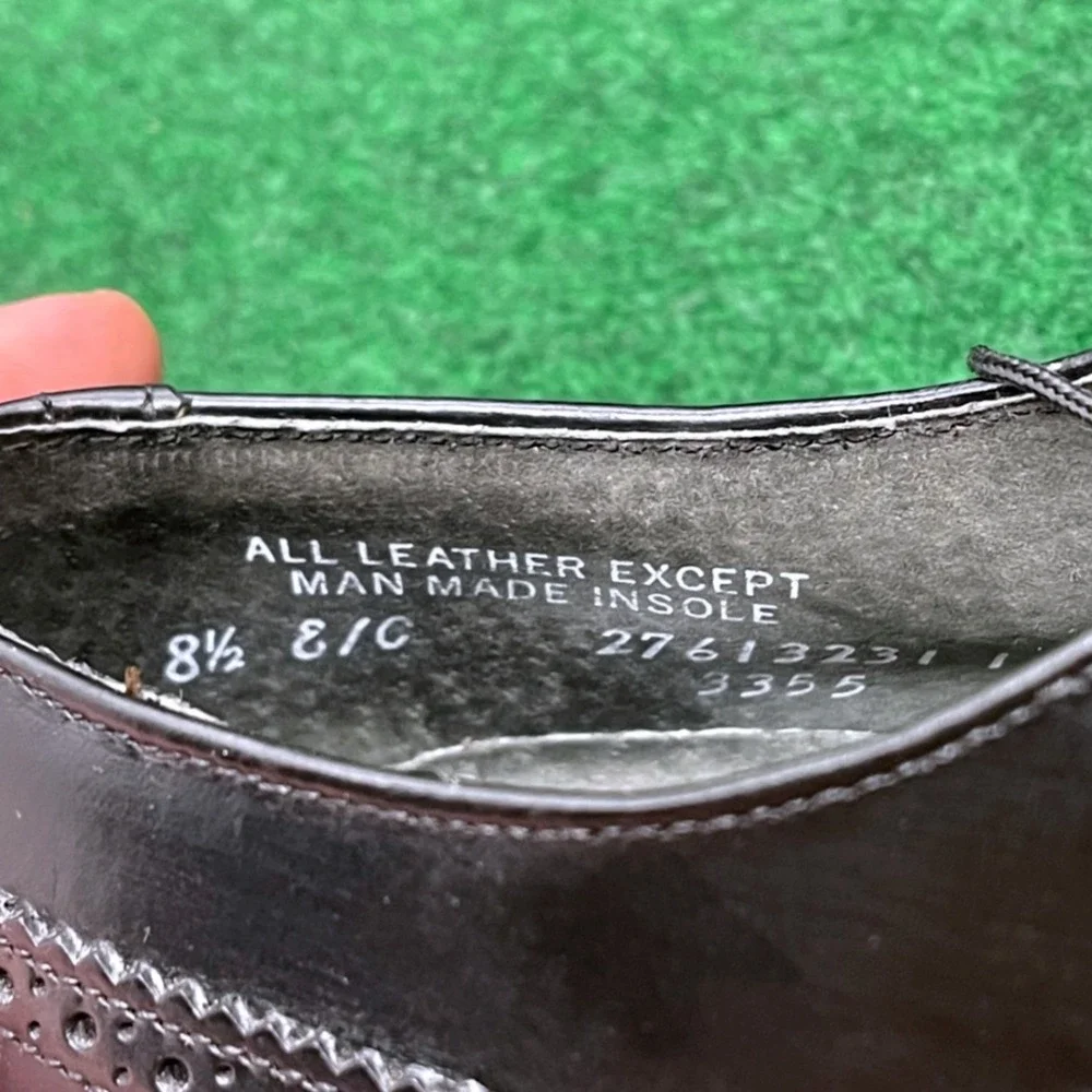 Hanover Longwing Wingtip Oxford Dress Shoes Black Leather Men's 8.5 E/C USA